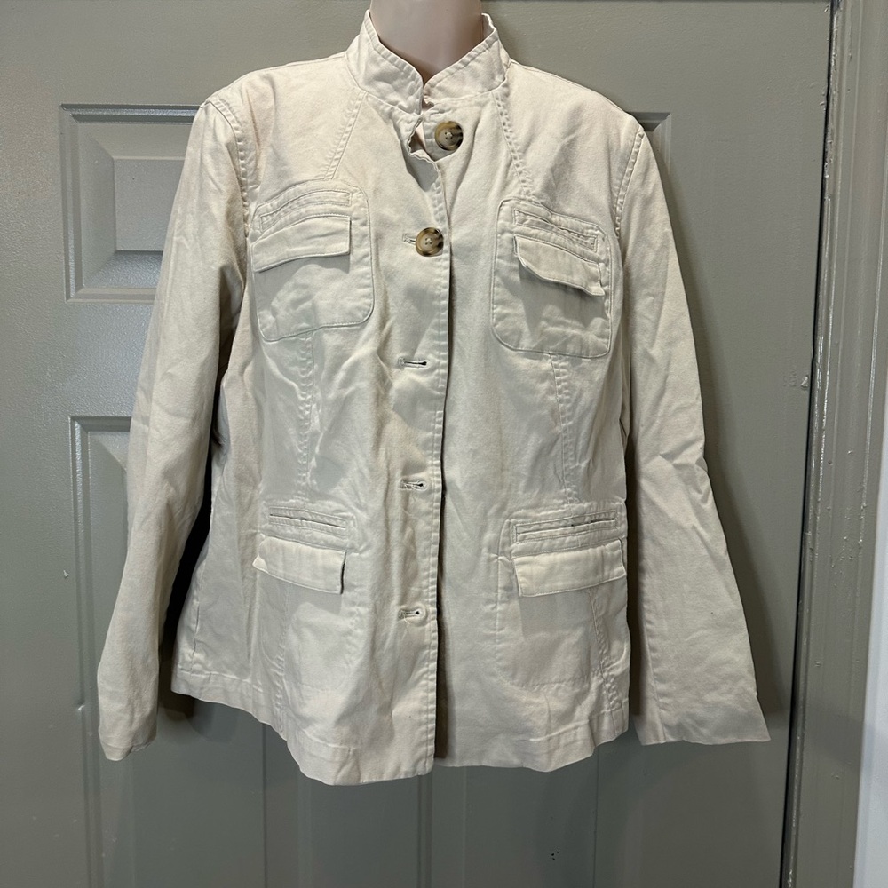 Mossimo Tan Khaki Jacket Safari Style Button Jacket Casual Utility Stretch